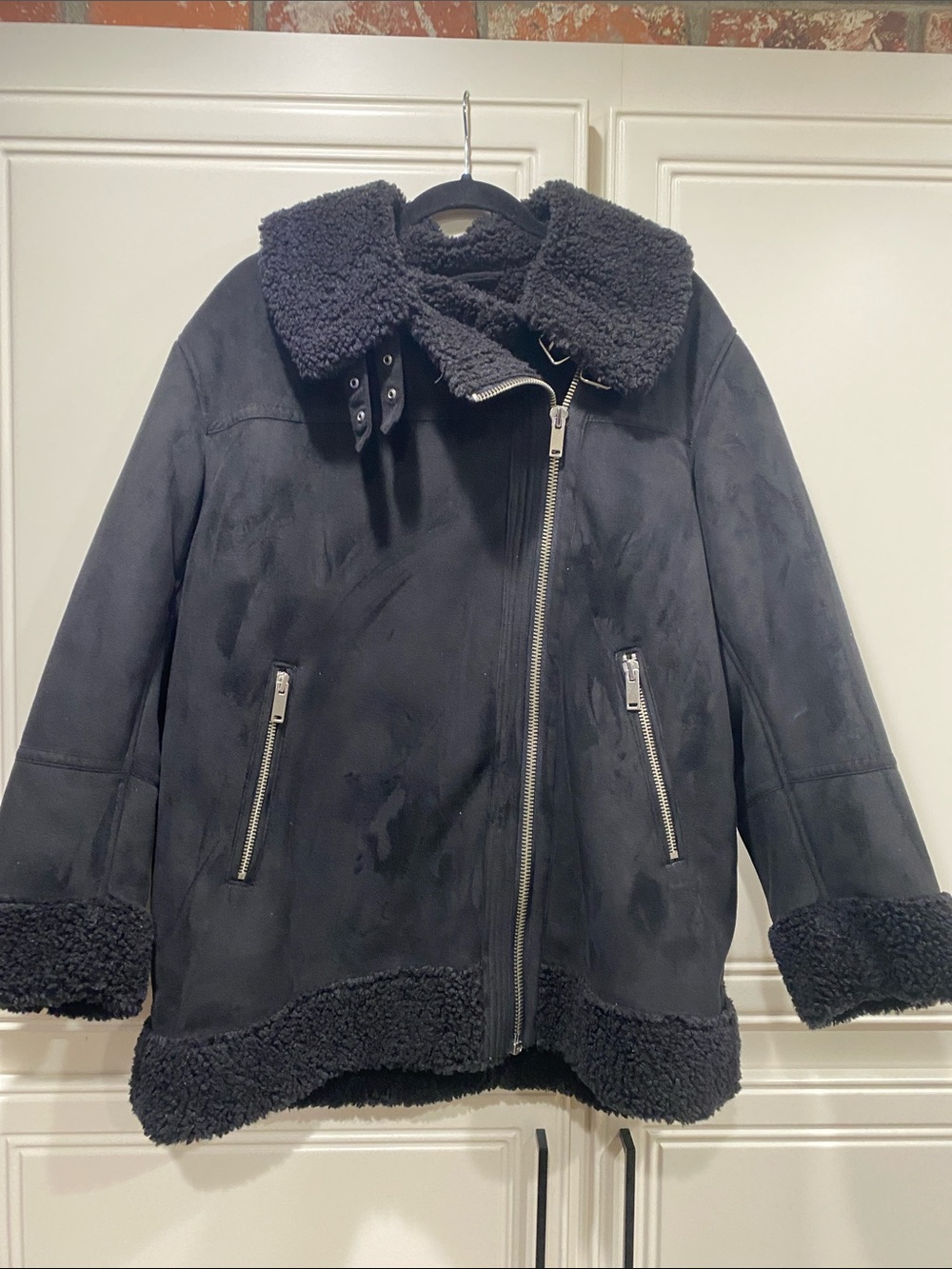 NWT gap elongated black sherpa jacket moto XXL